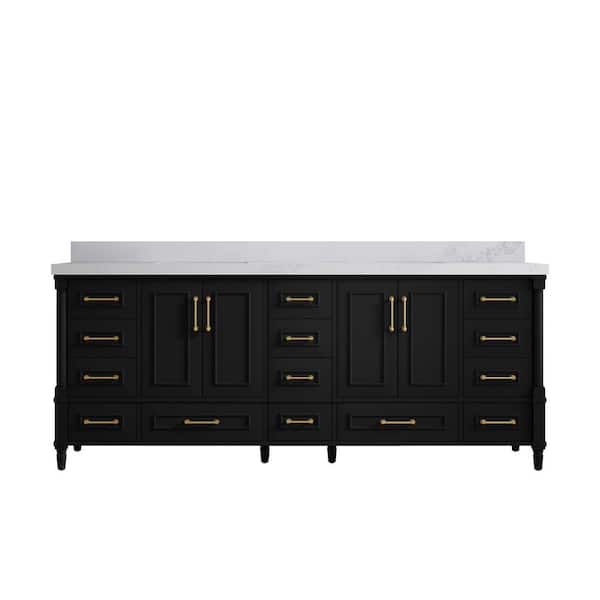 Willow Collections Hudson 84 in. W x 22 in. D x 36 in. H Double Sink Bath Vanity in Black with 2 in. Calacatta Nuvo Top