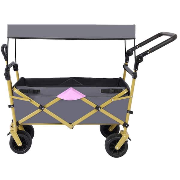 AUTMOON 3 cu. ft. Steel Collapsible Wagon 220 lbs. Load Portable Outdoor Utility Garden Cart with Removable Canopy, Camouflage