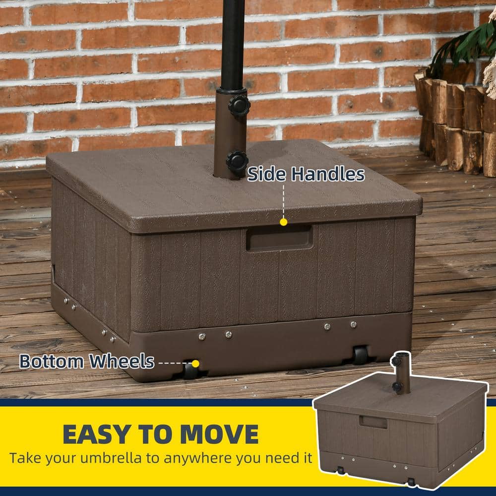 Brown Metal Wheeled 3-in-1 Patio Umbrella Stand Table