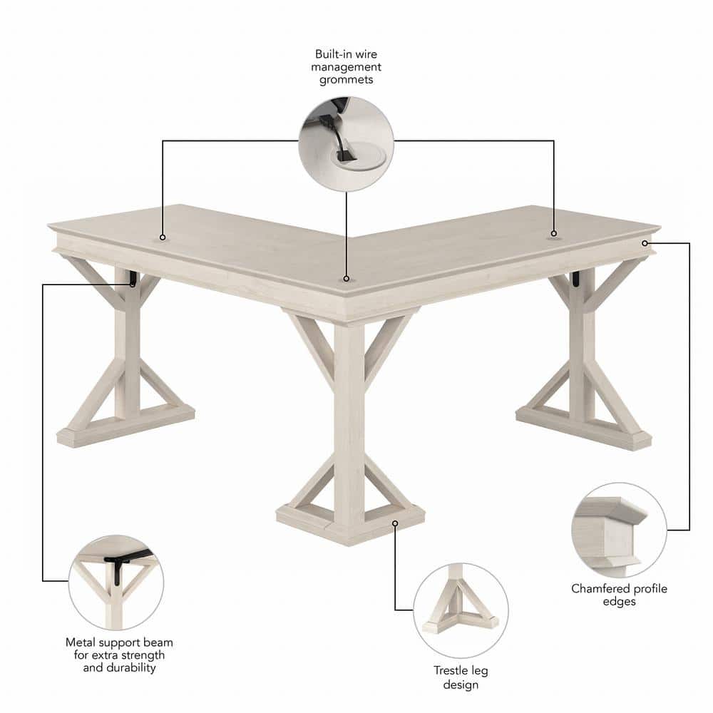 Linen White Oak Farmhouse L-Shaped Home Office Desk