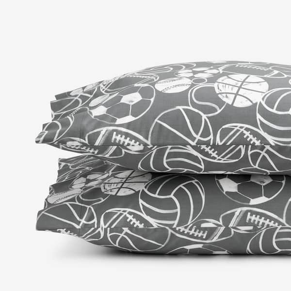 The Company Store Sports Balls Organic Cotton Percale Gray Cotton Standard Pillowcases (Set of 2)