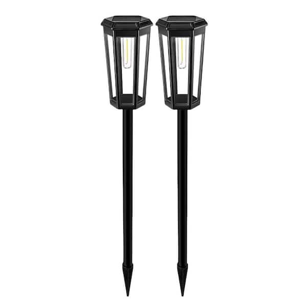 KOAOEIRS 20 Lumens Black LED Weather Resistant Outdoor Solar Path Light with Plastic Lens (2-Pack)