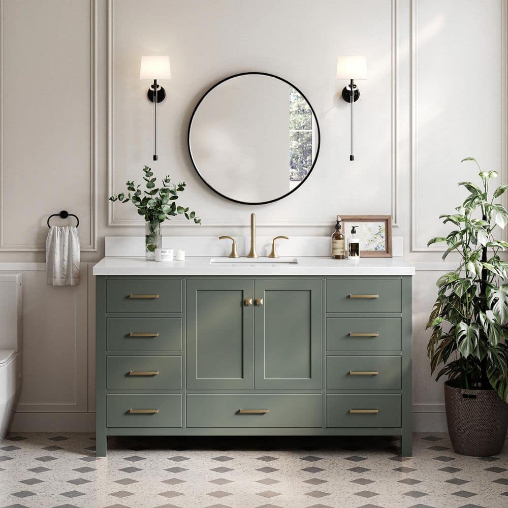 Cambridge 60 in. Single Sink Freestanding Bathroom Vanity in Vintage Sage Green with Pure White Quartz Top price history on PriceWatchPro