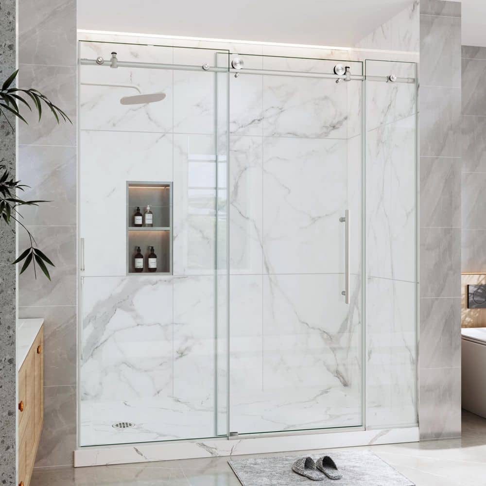 EASYWORC 67-72 in. W x 76 in. H Sliding Frameless Shower Door in