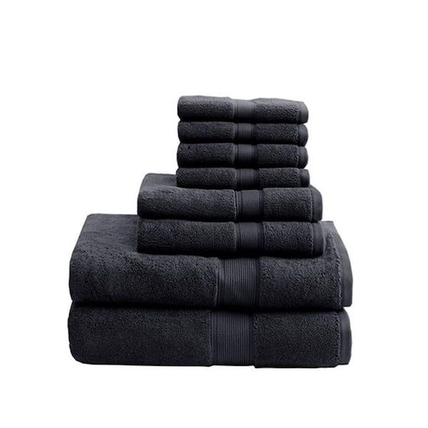 MADISON PARK Signature 800GSM 8-Piece Black Ultra-Soft 100% Cotton Absorbent Bath Towel Set