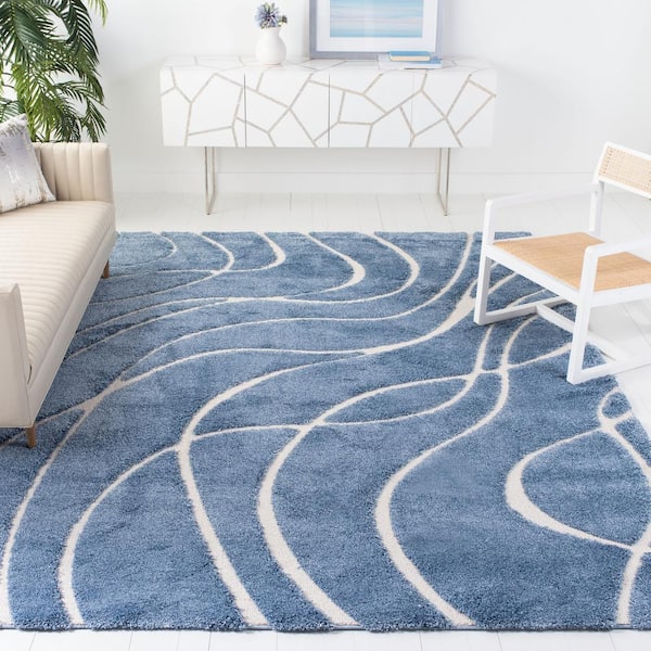 Florida Shag Light Blue/Cream 8 ft. x 10 ft. Solid Area Rug