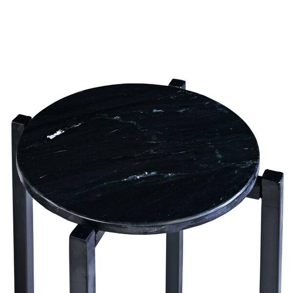 Round Modern Side Table Black Coated Metal White Panda Wood Top Lamp Coffee New 