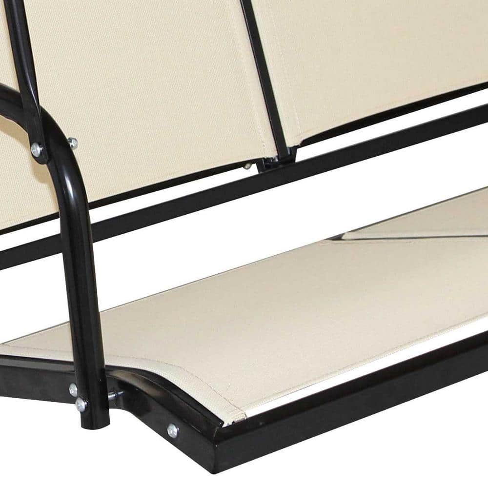 Black Steel Frame 3-Person Patio Swing with Brown Canopy