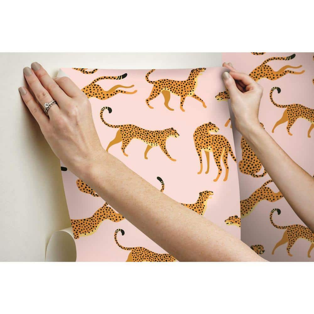 Pink and Orange Cheetah Peel and Stick Wallpaper Roll