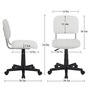 Height Adjustable Office Stool Swivel Armless Upholstered Stool Home Sherpa Chair Faux Fur Task Chair with Wheels, White