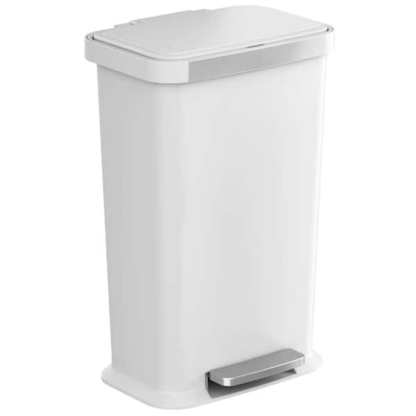 iTouchless 13.2 Gal. / 50 Liter White SoftStep Household Metal Trash Can with Odor Filter