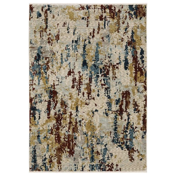 Cage Beige/Multi-Colored 10 ft. x 13 ft. Contemporary Abstract Polyester Fringe-Edge Indoor Area Rug