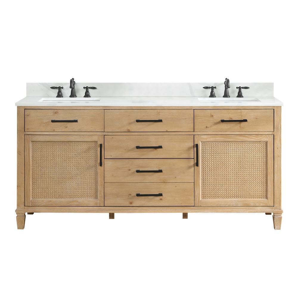 Solana 72" Weathered Fir Vanity with Calacatta Quartz Top