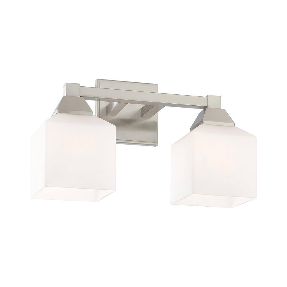 Aragon Brushed Nickel 2-Light Vanity with Satin Opal Glass