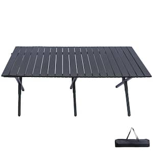 45 in. Black Rectangle Outdoor Dining Table Portable Camping Table with Carry Bag