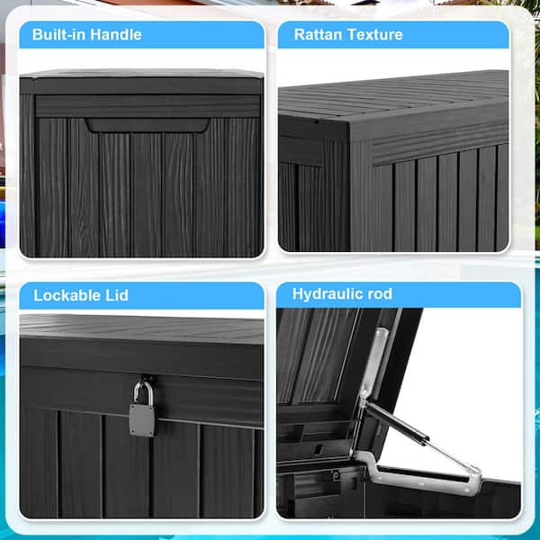 EasyUp 180 Gal. Black Resin Outdoor Storage Deck Box F180GB-BLK