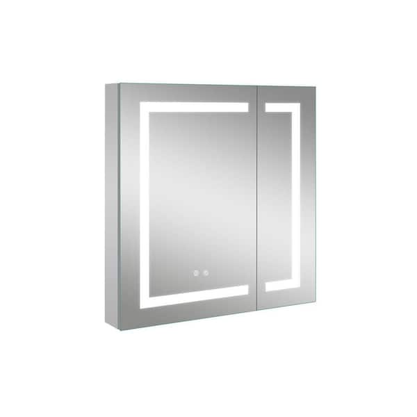 30 in. W x 30 in. H Rectangular Aluminum LED Light Medicine Cabinet with Mirror, Fog Free, Dimmable, Outlet