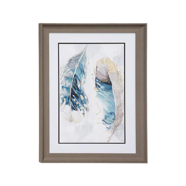 Litton Lane 17.5 in. x 23.5 in. Brown Eclectic Decor Watercolor Feathers Print in Rectangular Wood Frame