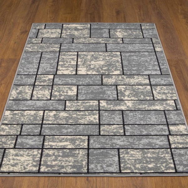 Ottomanson Ottohome Non-Slip Rubberback Bordered 3x5 Indoor Area Rug, 3'3 x 5', Light Gray