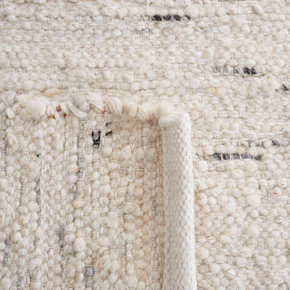 Ivory Flat Woven Square Wool Area Rug