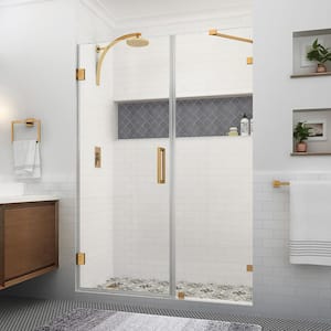 Nautis XL 55.25 in. to 56.25 in. W x 80 in. H Hinged Frameless Shower Door in Brushed Gold w/Clear StarCast Glass