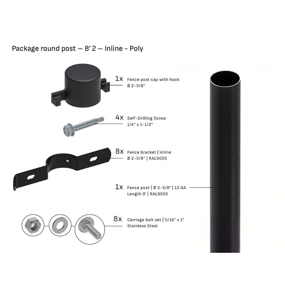 Round 2-3/8 in. x 2-3/8 in. x 8 ft. 2 ft. Poly Cap Inline Fence Black Steel Post (1-Pack) price history on PriceWatchPro