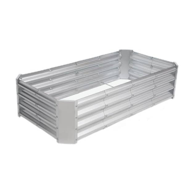 Primehome Raised Planter Box 4 x 2 x 1ft. Galvanized Steel Garden Bed-Outdoor Rectangle Silver Metal Planter for Vegetables/Flower