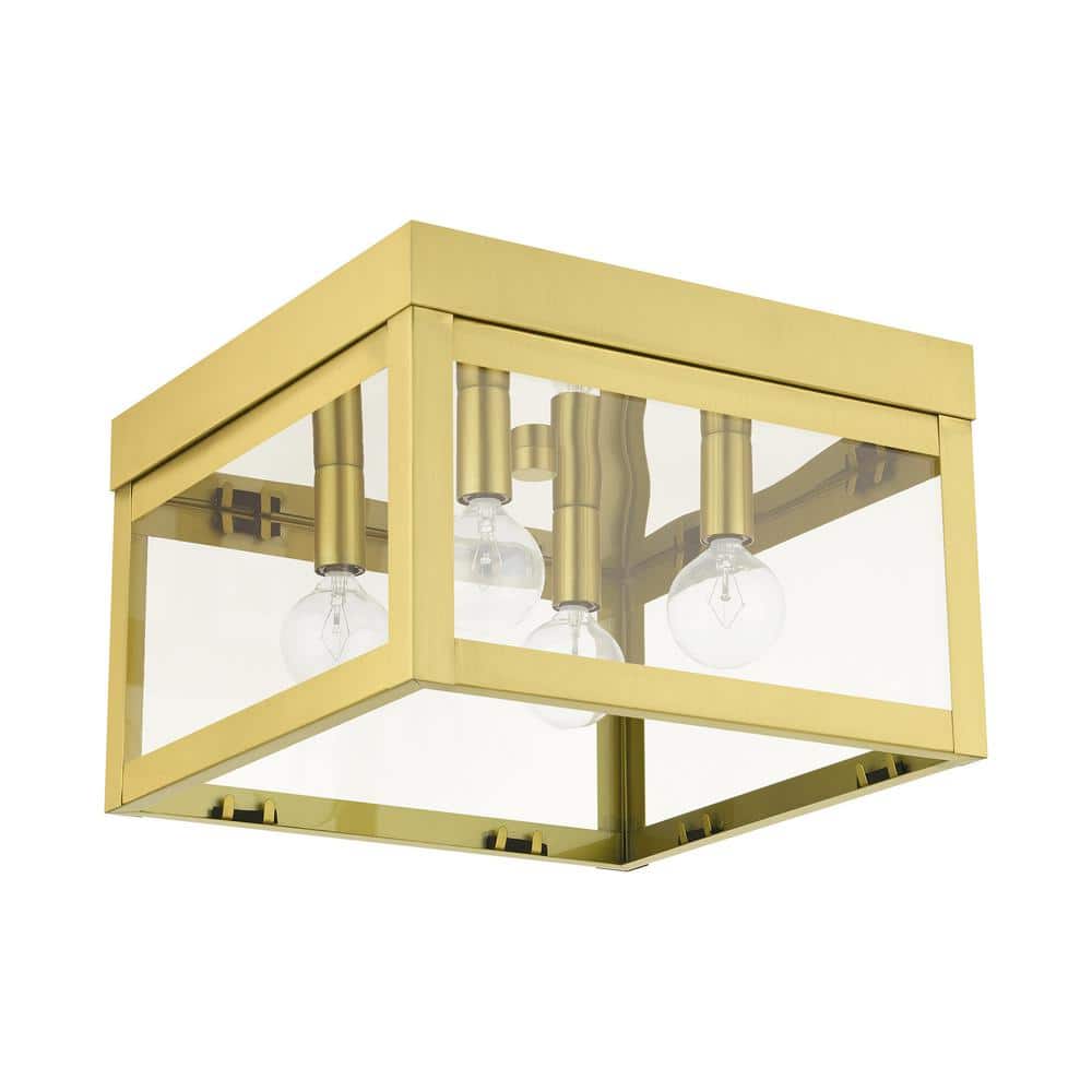 Elegant Satin Brass 4-Light Flush Mount with Clear Glass