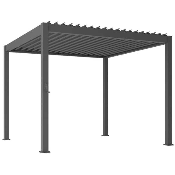 Nordica Series 10 ft. x 10 ft. Aluminum Frame Modern Outdoor Pergola with Adjustable Roof, Grey