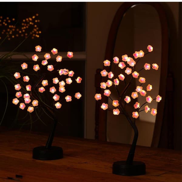 2 Pack 1.5 ft. Artificial Cherry Blossom Tree Lamp-36 LED Bonsai Light,  USB/Battery Operated, Warm White Night Light WK0753 - The Home Depot