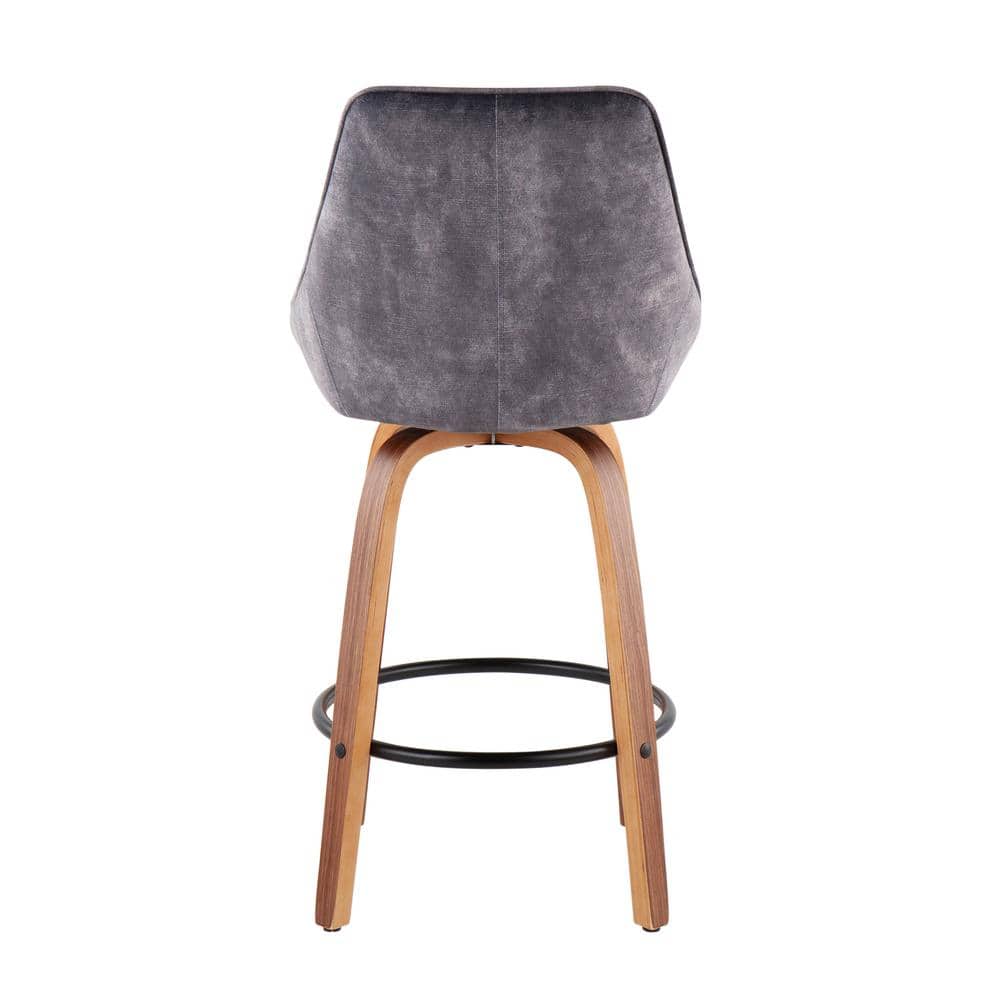 Diana 18.5" Swivel Counter Stool in Grey Velvet and Walnut Wood