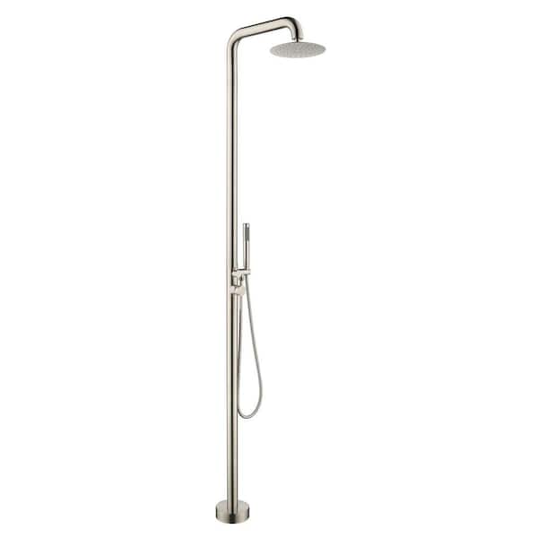 Double Handle 1-Spray Outside Shower Faucet 1.8 GPM with Ceramic Disc Valves Freestanding Shower Kit in Brushed Nickel