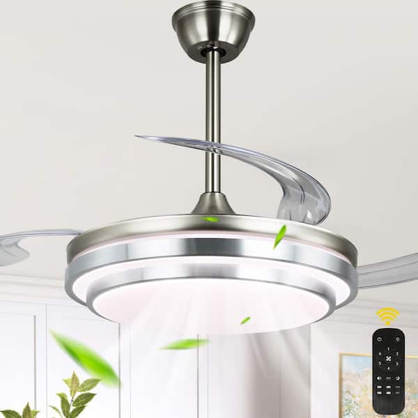 Oaks Aura Belleville 36in. LED Latest DC Motor Light Memory Indoor Chrome Ceiling Fan withLight, 6-Speed Retractable Blades