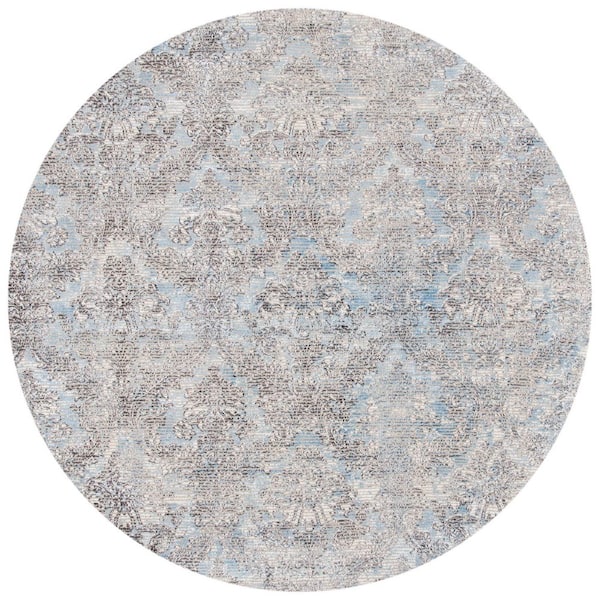 Mirage 6 ft. x 6 ft. Light Blue/Gray Distressed Ornate Round Area Rug
