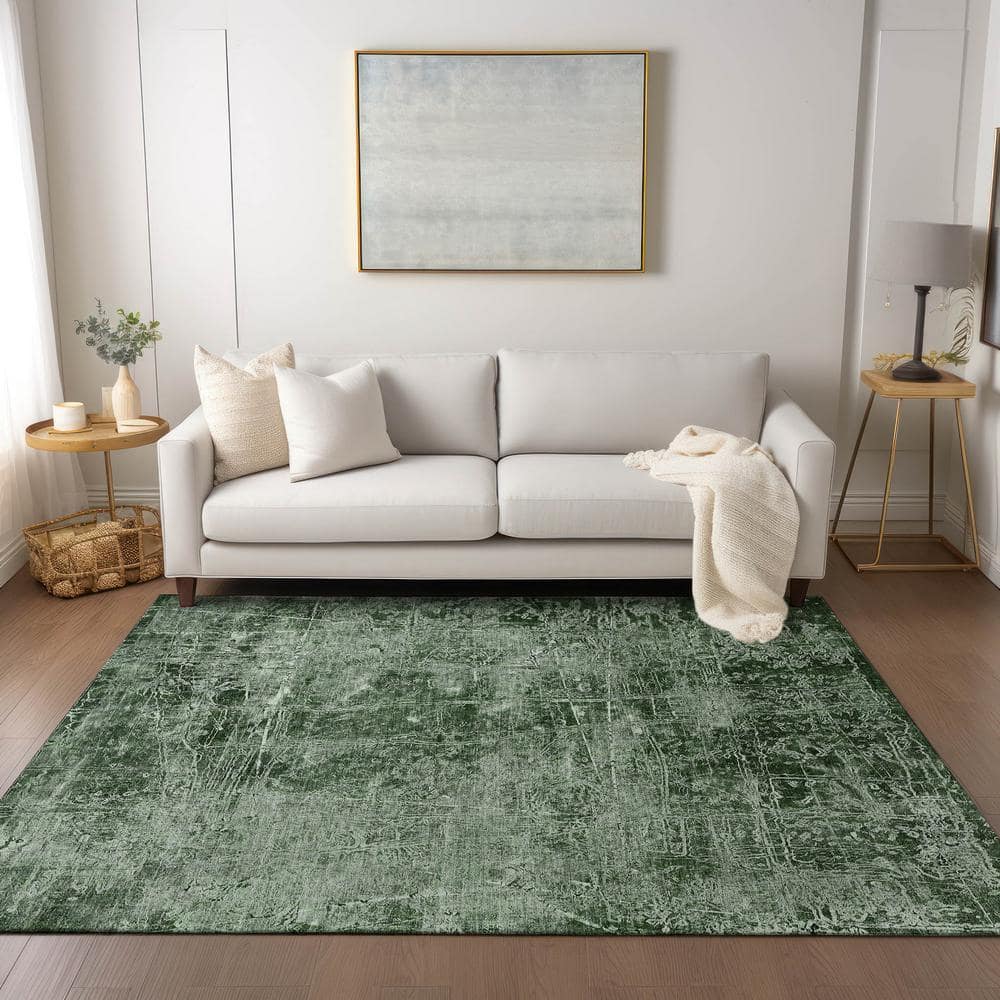 Emerald Green Geometric Flat Woven Washable Rug 8' x 10'