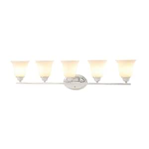 43 in. 5-Light Chrome Vanity Light with Frosted Glass Shade