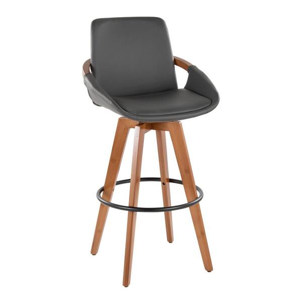 Cosmo 41.25 in. Dark Grey Faux Leather, Walnut Bamboo, and Black Metal Fixed-Height Bar Stool
