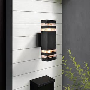 Ernesta 12 in. Modern Black Rectangular Outdoor Hardwired Waterproof Wall Lantern Sconces with No Bulbs Included 2-Pack