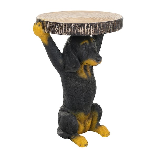 Evrix 15.75 in. Black and Brown Indoor/Outdoor Round MGO Concrete Patio Side Table with Dog Pedestal Base