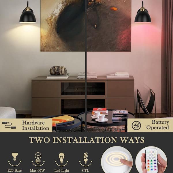 1-Light 6.6 in. Black and Gold Industrial Indoor Wall Sconce with Cage Metal Shade(2-Pack)