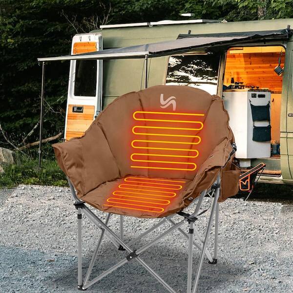 Heated Camping Chair Portable For Outdoor Sports, Heavy Duty Heated Folding Lawn Chair Support