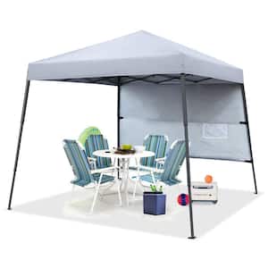 8 ft. x 8 ft. Gray Slant Leg Pop Up Canopy Tent with 1 Sidewall and 1 Backpack Bag
