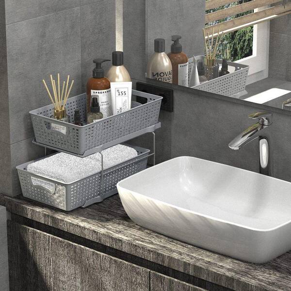 Dracelo 2 Tier Gray Bathroom Sink Organizer Pull-Out Sliding