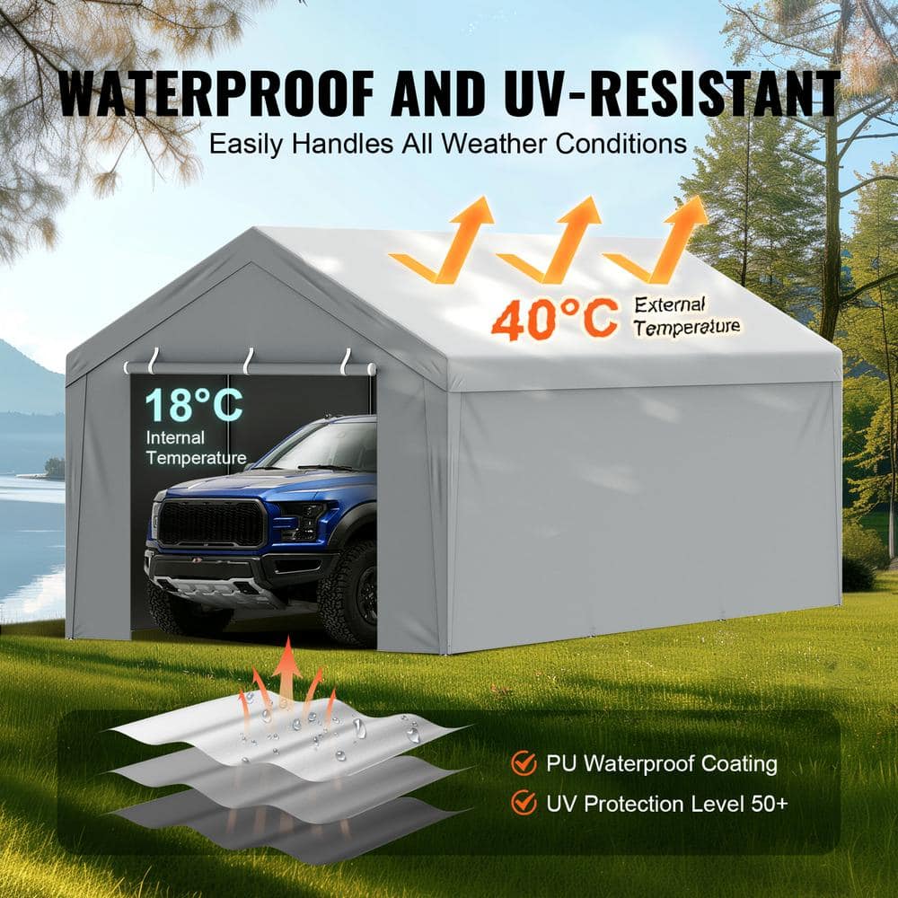 Gray 10' x 20' PE Plastic Carport Replacement Canopy Cover