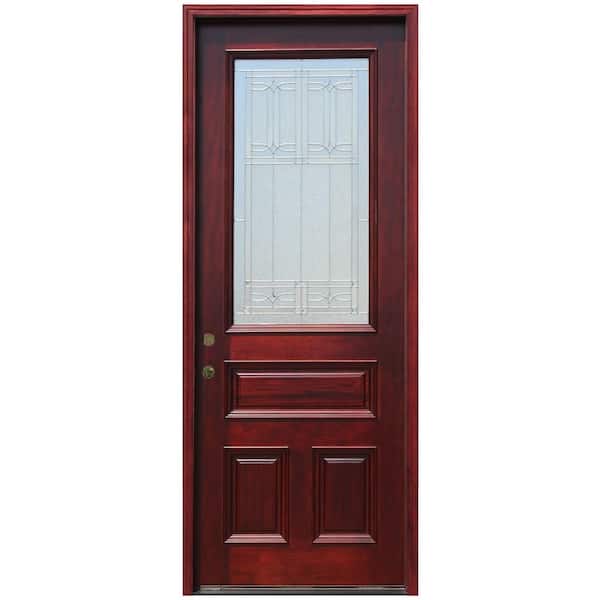 Pacific Entries 36 in. x 96 in. Traditional 3/4 Lite Stained Mahogany Wood Prehung Front Door with 8 ft. Height Series