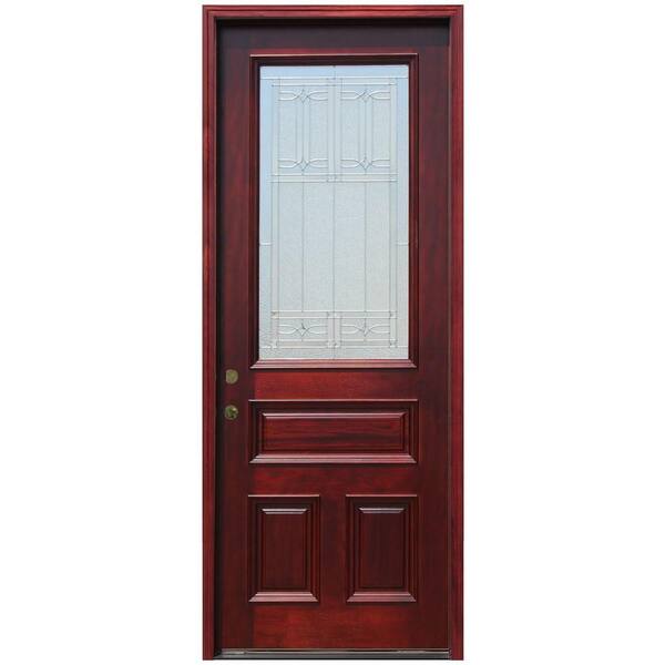 Pacific Entries 36 in. x 96 in. 3/4 Lite Stained Mahogany Wood Prehung Front Door with 6 in. Wall Series and 8 ft. Height Series