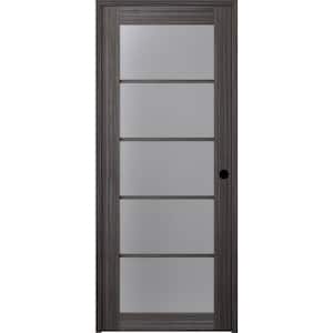 Paola 18 in. x 80 in. Left-Handed 5-Lite Frosted Glass Solid Core Gray Oak Wood Single Prehung Interior Door