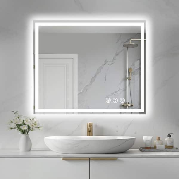 36 in. W x 30 in. H Rectangular Frameless LED Light Wall Bathroom Vanity Mirror with Anti-Fog