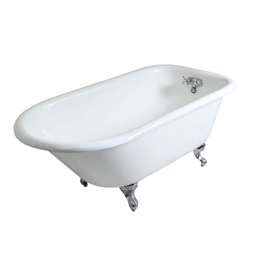 5 ft. Cast Iron Polished Chrome Claw Foot Roll Top Tub with 3-3/8 in. Cente