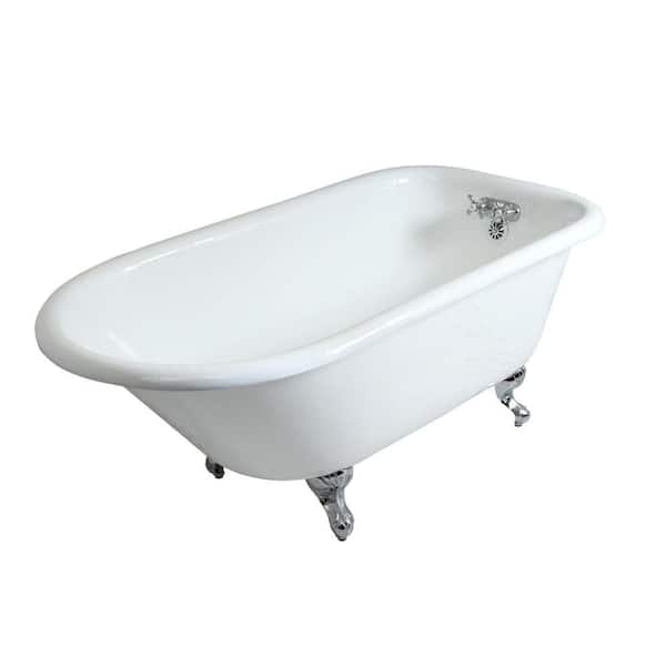Aqua Eden 5 ft. Cast Iron Polished Chrome Claw Foot Roll Top Tub with 3-3/8 in. Centers in White